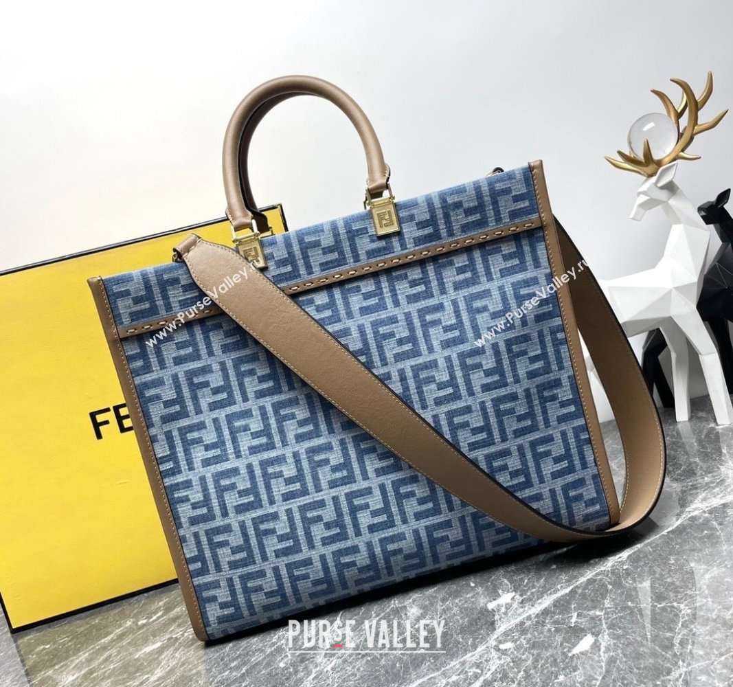 Fendi Sunshine Medium Tote bag in Light Blue FF Denim Fabric 2024 (AFEI-240624099)