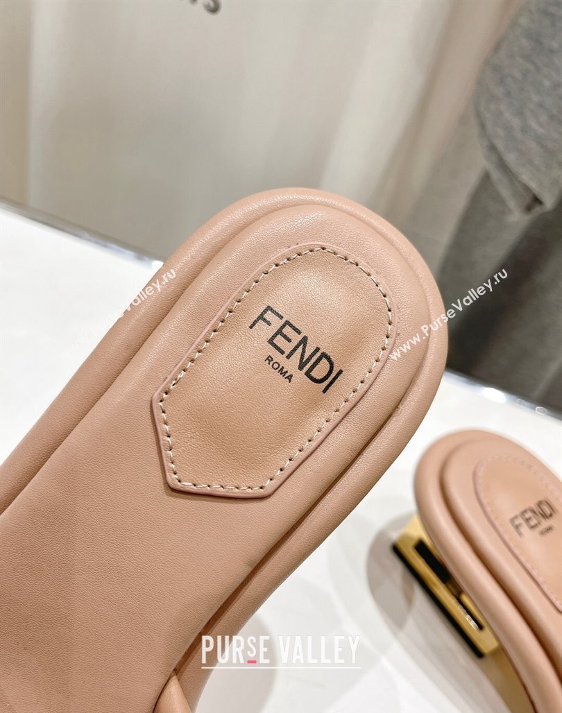 Fendi Baguette Heel Slide Sandals 4.5cm in Nappa Leather Nude 2024 0702 (MD-240702102)