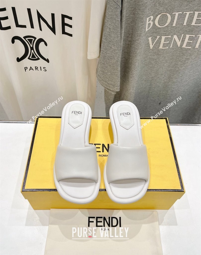 Fendi Baguette Heel Slide Sandals 4.5cm in Nappa Leather White 2024 0702 (MD-240702103)