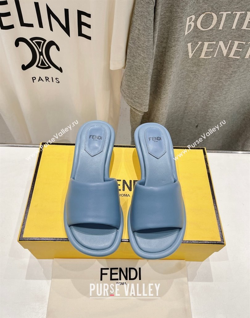 Fendi Baguette Heel Slide Sandals 4.5cm in Nappa Leather Light Blue 2024 0702 (MD-240702104)