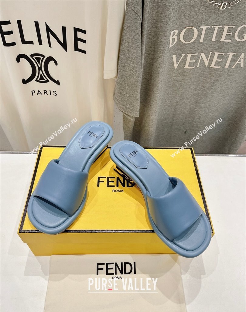 Fendi Baguette Heel Slide Sandals 4.5cm in Nappa Leather Light Blue 2024 0702 (MD-240702104)