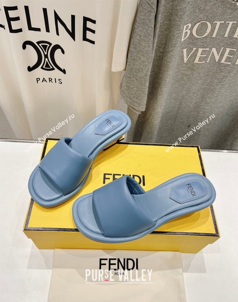 Fendi Baguette Heel Slide Sandals 4.5cm in Nappa Leather Light Blue 2024 0702 (MD-240702104)