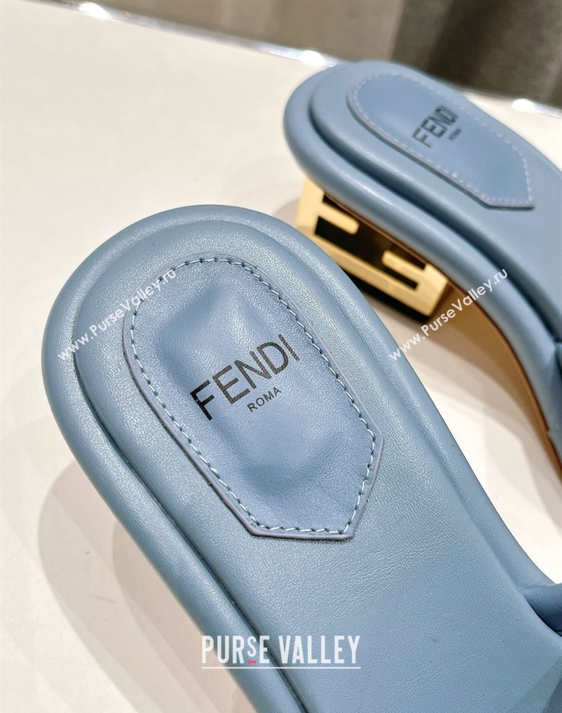 Fendi Baguette Heel Slide Sandals 4.5cm in Nappa Leather Light Blue 2024 0702 (MD-240702104)