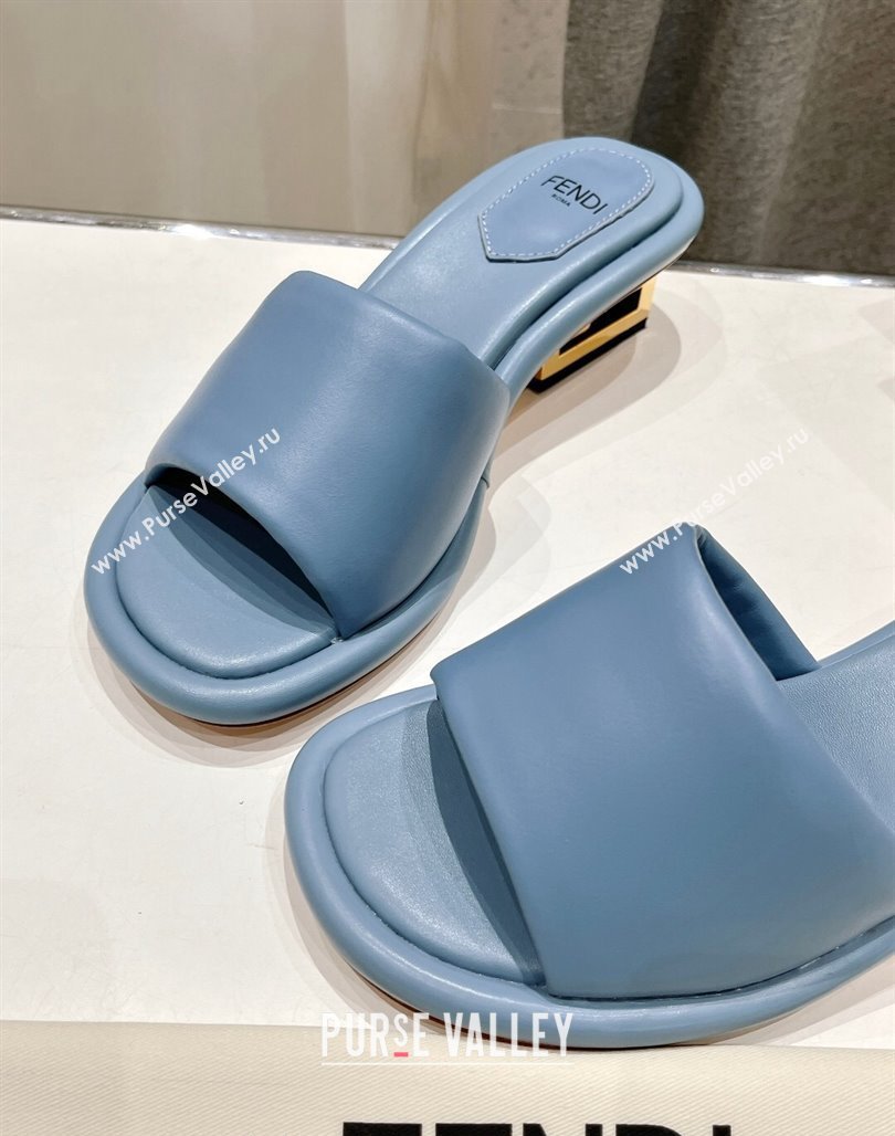 Fendi Baguette Heel Slide Sandals 4.5cm in Nappa Leather Light Blue 2024 0702 (MD-240702104)