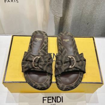 Fendi Feel Flat Slide Sandals in FF jacquard Brown 2024 0702 (MD-240702105)