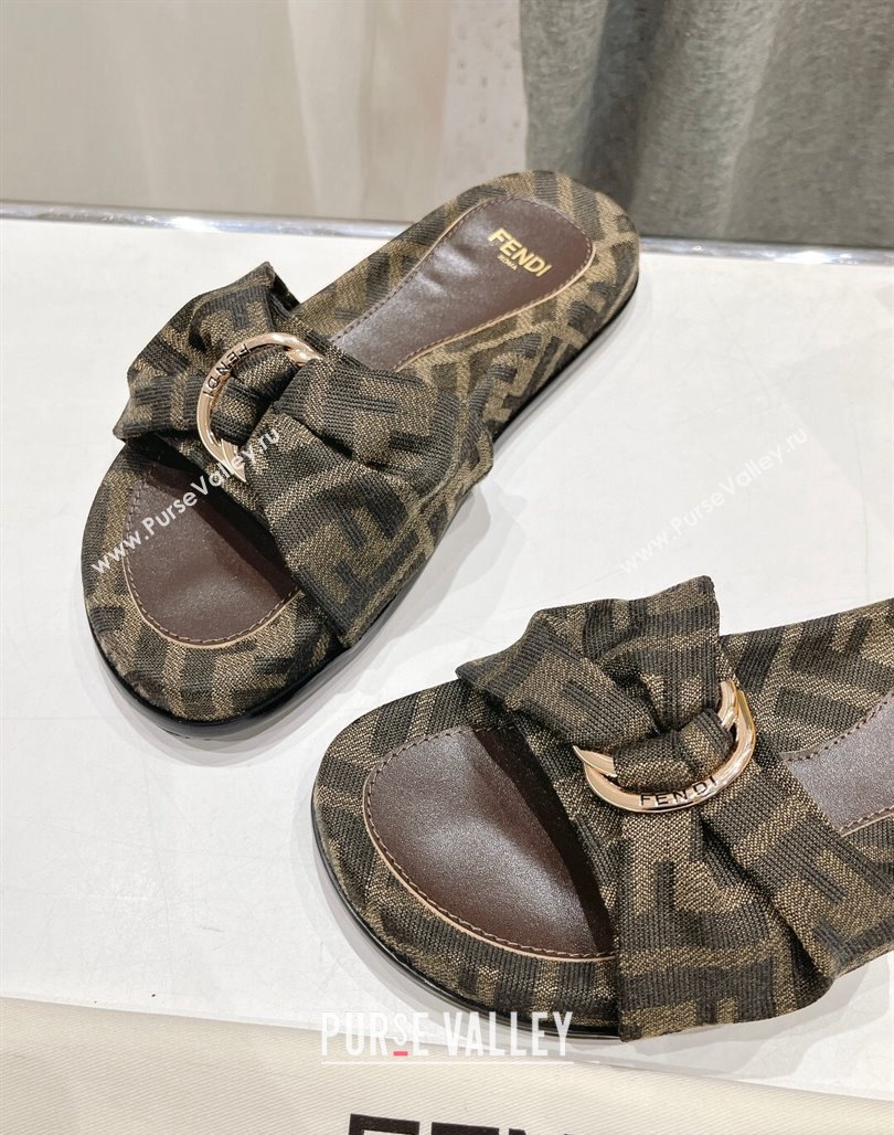 Fendi Feel Flat Slide Sandals in FF jacquard Brown 2024 0702 (MD-240702105)