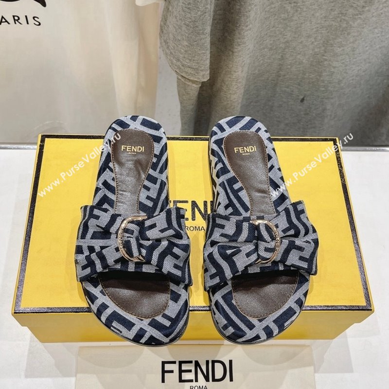 Fendi Feel Flat Slide Sandals in FF jacquard Dark Blue 2024 0702 (MD-240702106)