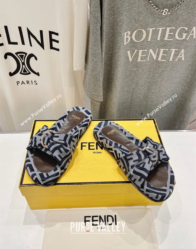 Fendi Feel Flat Slide Sandals in FF jacquard Dark Blue 2024 0702 (MD-240702106)