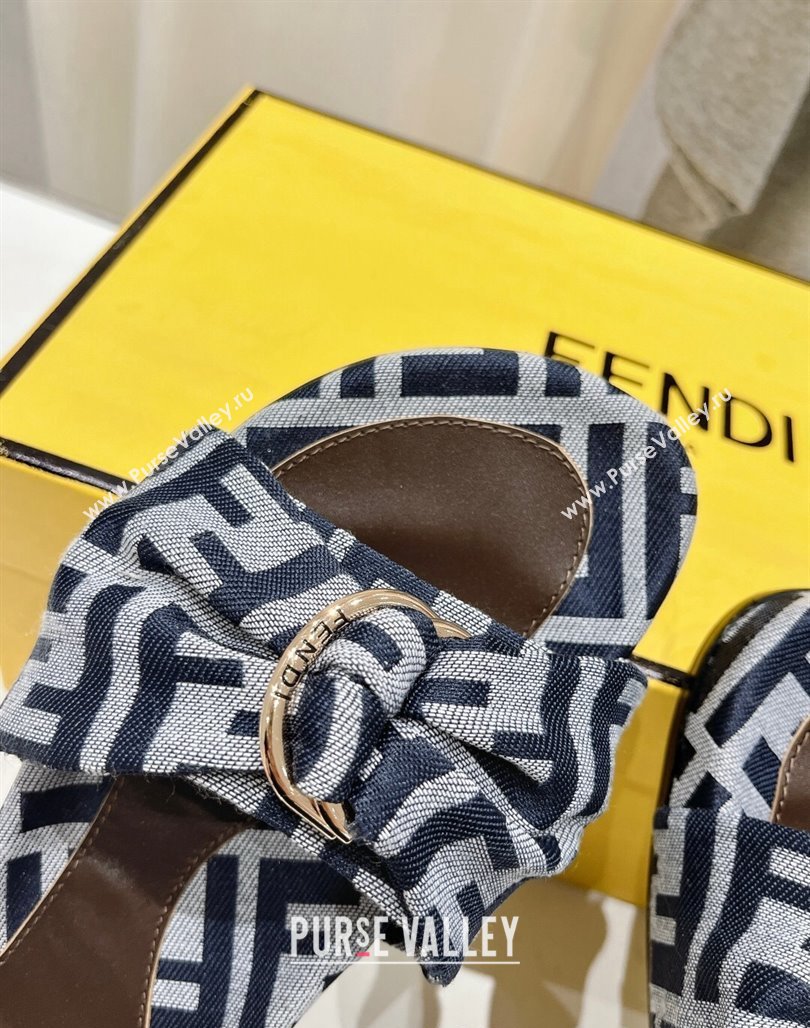 Fendi Feel Flat Slide Sandals in FF jacquard Dark Blue 2024 0702 (MD-240702106)