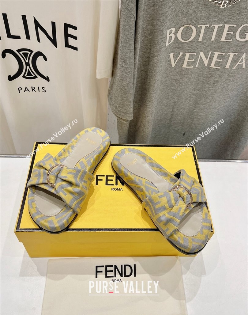 Fendi Feel Flat Slide Sandals in FF jacquard Yellow 2024 0702 (MD-240702107)