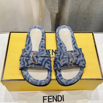 Fendi Feel Flat Slide Sandals in FF jacquard Light Blue 2024 0702 (MD-240702108)