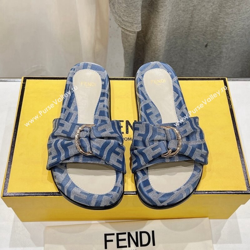 Fendi Feel Flat Slide Sandals in FF jacquard Light Blue 2024 0702 (MD-240702108)