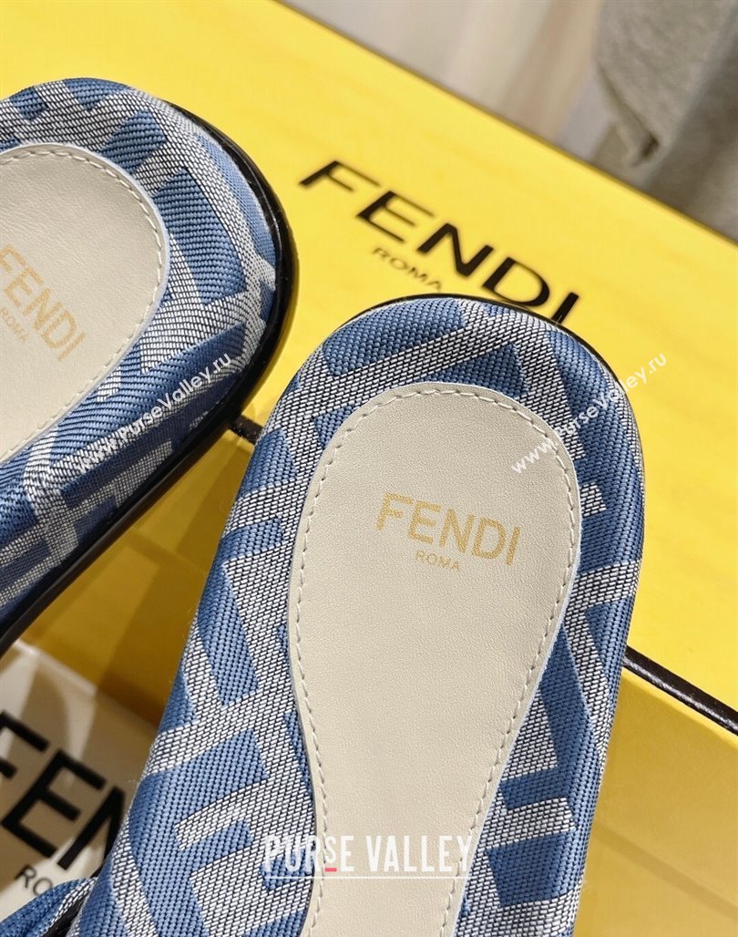 Fendi Feel Flat Slide Sandals in FF jacquard Light Blue 2024 0702 (MD-240702108)