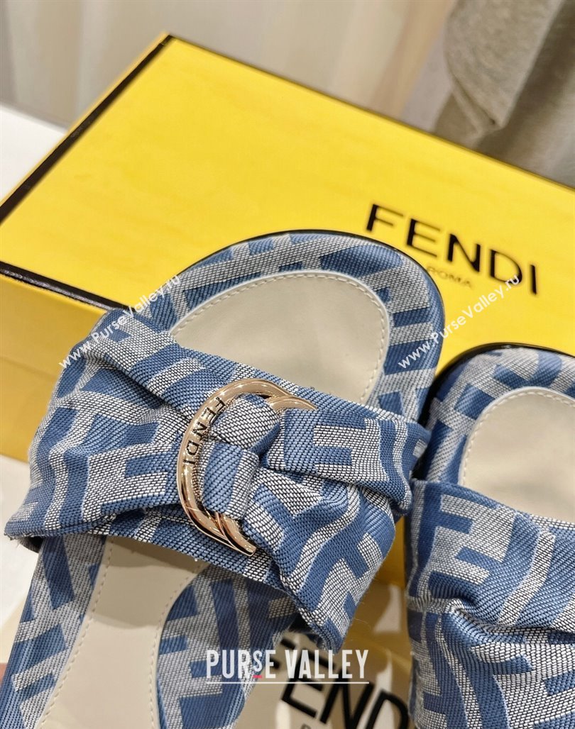 Fendi Feel Flat Slide Sandals in FF jacquard Light Blue 2024 0702 (MD-240702108)