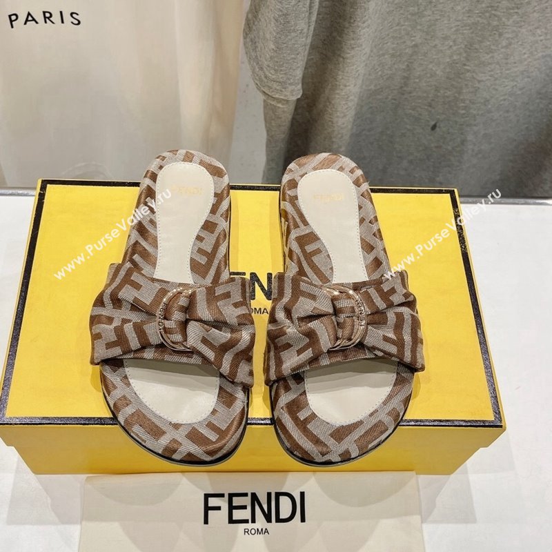 Fendi Feel Flat Slide Sandals in FF jacquard Beige 2024 0702 (MD-240702109)