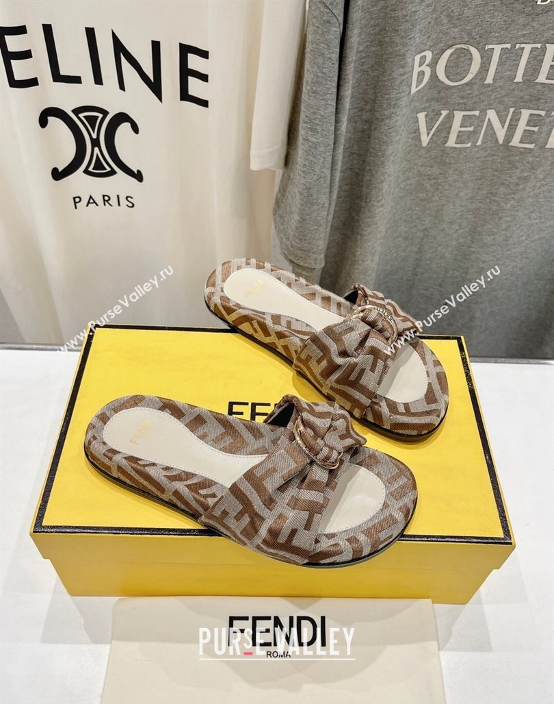 Fendi Feel Flat Slide Sandals in FF jacquard Beige 2024 0702 (MD-240702109)