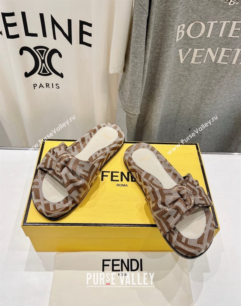 Fendi Feel Flat Slide Sandals in FF jacquard Beige 2024 0702 (MD-240702109)