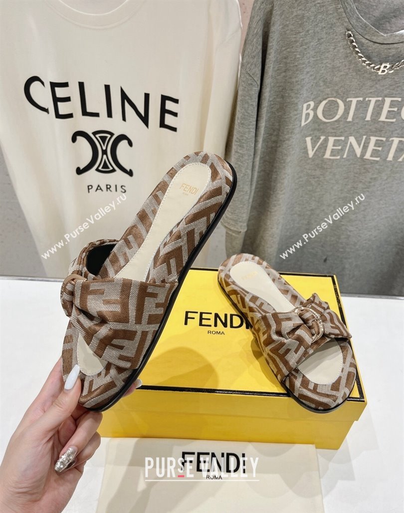 Fendi Feel Flat Slide Sandals in FF jacquard Beige 2024 0702 (MD-240702109)