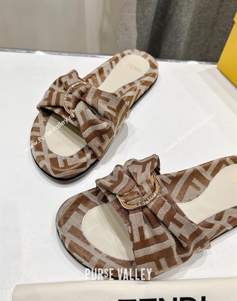 Fendi Feel Flat Slide Sandals in FF jacquard Beige 2024 0702 (MD-240702109)