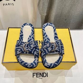 Fendi Feel Flat Slide Sandals in FF jacquard Navy Blue 2024 0702 (MD-240702110)