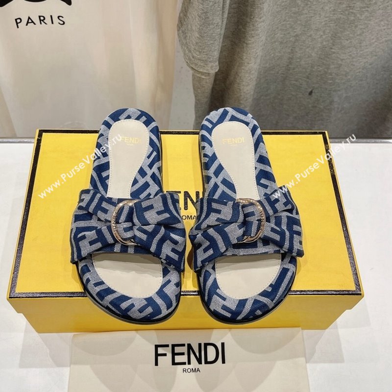 Fendi Feel Flat Slide Sandals in FF jacquard Navy Blue 2024 0702 (MD-240702110)