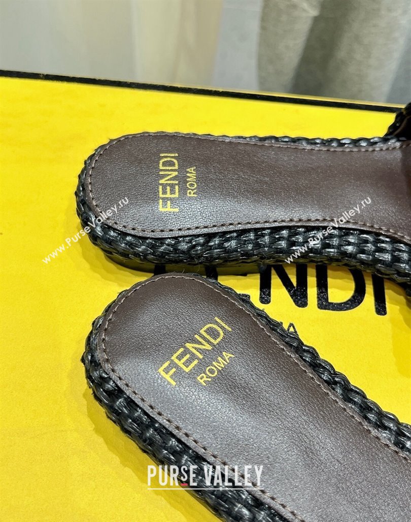 Fendi Signature Flat Slide Sandals in Woven Fiber Black 2024 0702 (MD-240702094)