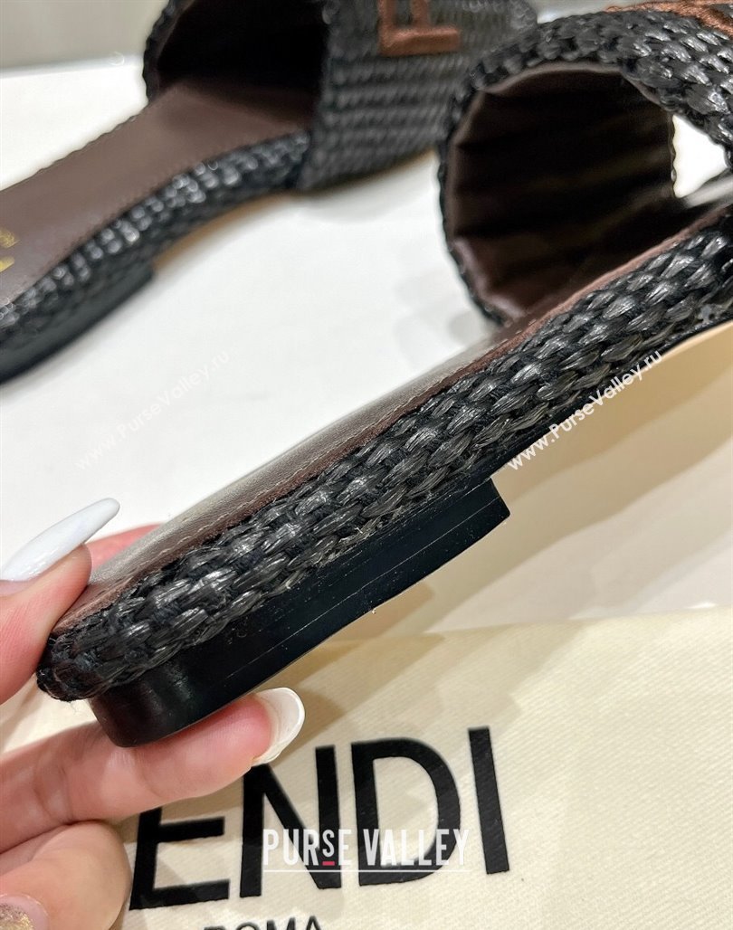 Fendi Signature Flat Slide Sandals in Woven Fiber Black 2024 0702 (MD-240702094)