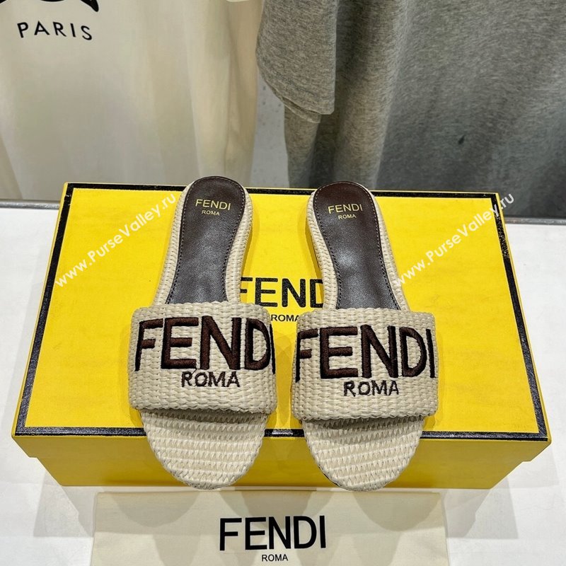 Fendi Signature Flat Slide Sandals in Woven Fiber Beige 2024 0702 (MD-240702095)