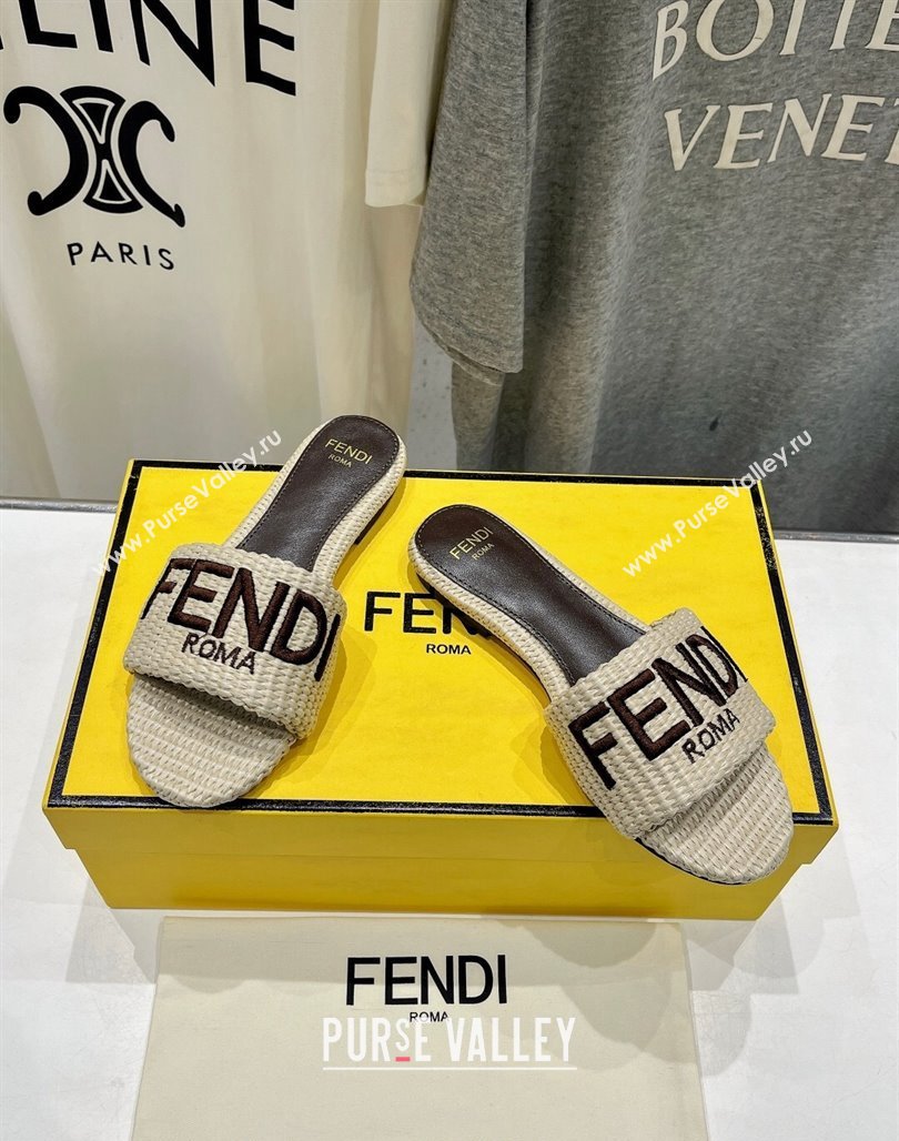 Fendi Signature Flat Slide Sandals in Woven Fiber Beige 2024 0702 (MD-240702095)