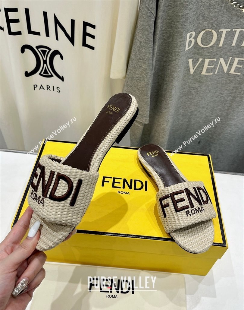 Fendi Signature Flat Slide Sandals in Woven Fiber Beige 2024 0702 (MD-240702095)