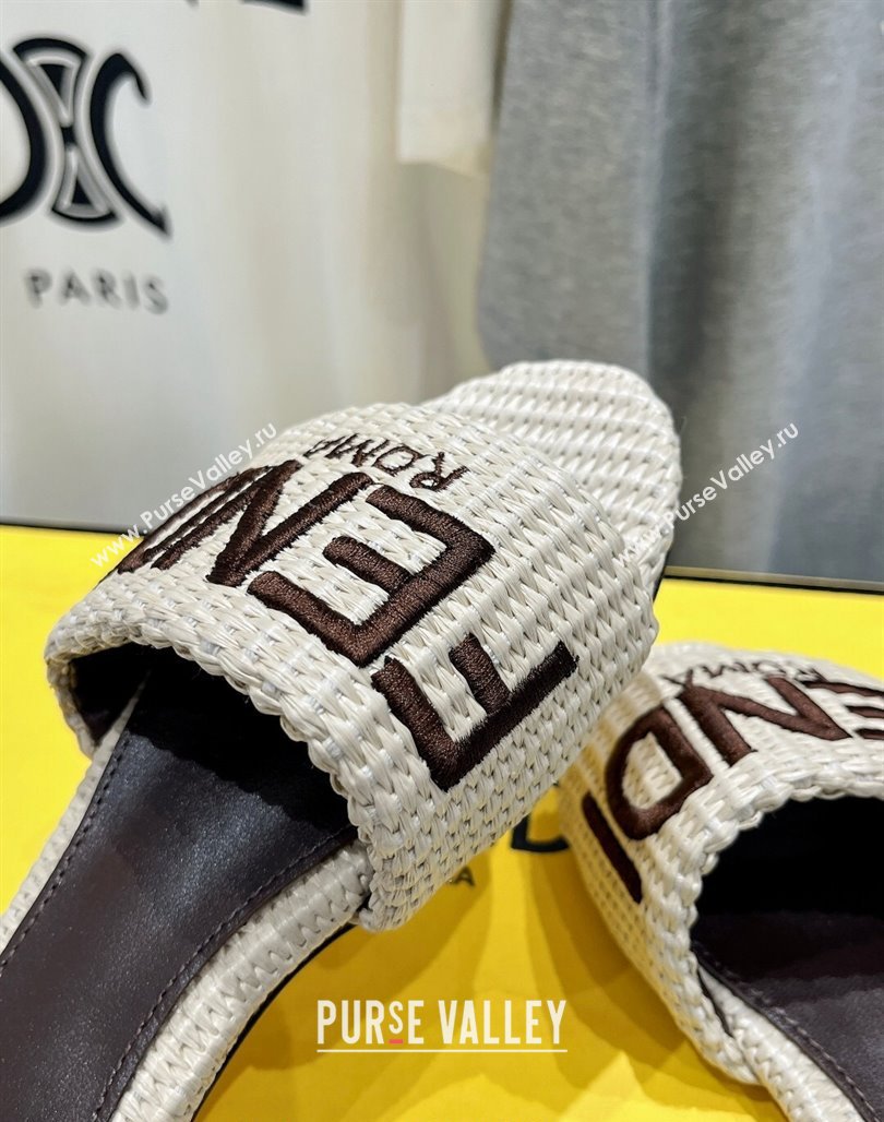 Fendi Signature Flat Slide Sandals in Woven Fiber Beige 2024 0702 (MD-240702095)