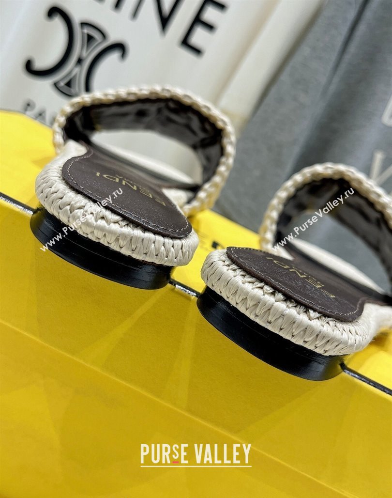 Fendi Signature Flat Slide Sandals in Woven Fiber Beige 2024 0702 (MD-240702095)