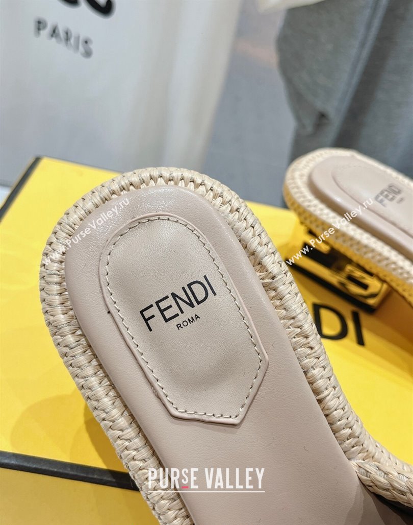 Fendi Baguette Heel Slide Sandals 4.5cm in Woven Fiber Khaki 2024 0702 (MD-240702098)