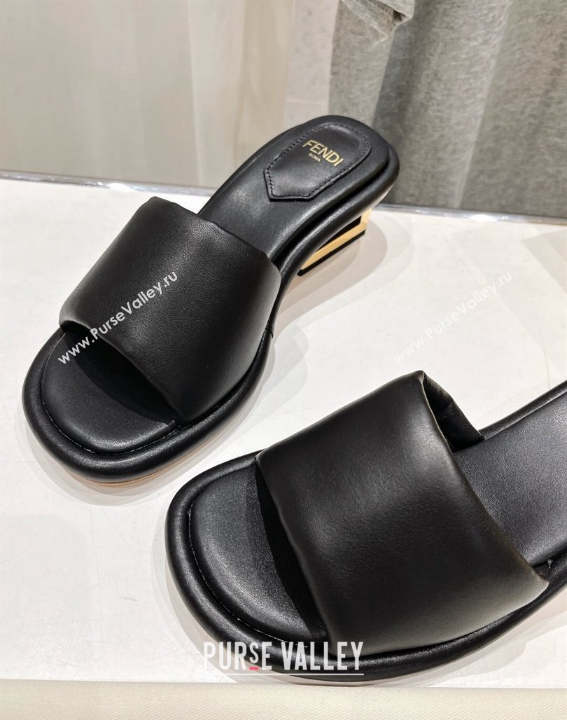 Fendi Baguette Heel Slides Sandal 4.5cm in Nappa Leather Black 2024 0702 (MD-240702099)