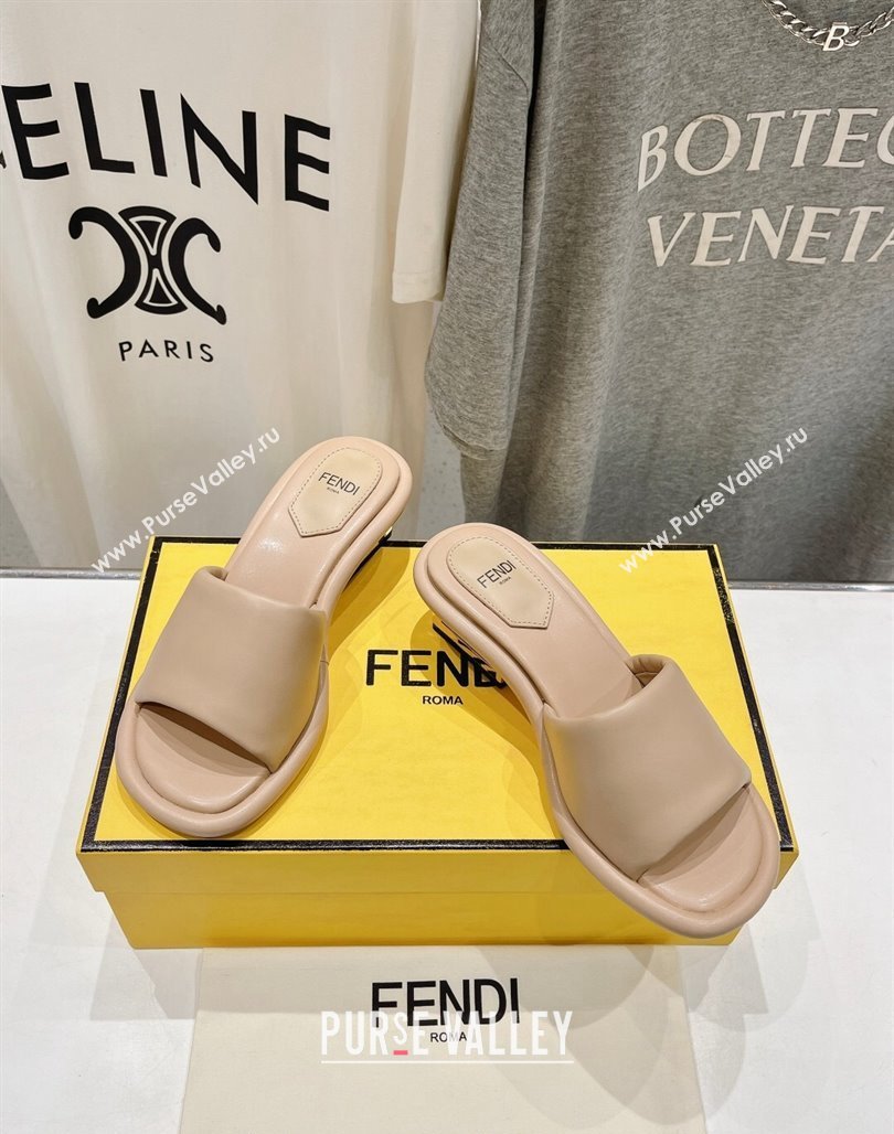 Fendi Baguette Heel Slides Sandal 4.5cm in Nappa Leather Beige 2024 0702 (MD-240702100)