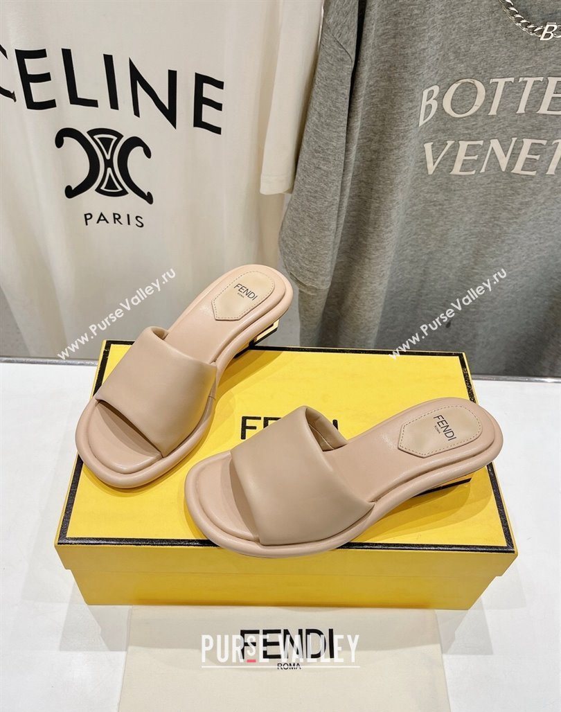 Fendi Baguette Heel Slides Sandal 4.5cm in Nappa Leather Beige 2024 0702 (MD-240702100)