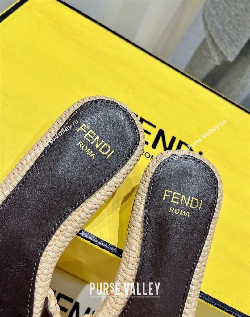 Fendi Signature Flat Slide Sandals in Woven Fiber Khaki 2024 0702 (MD-240702093)