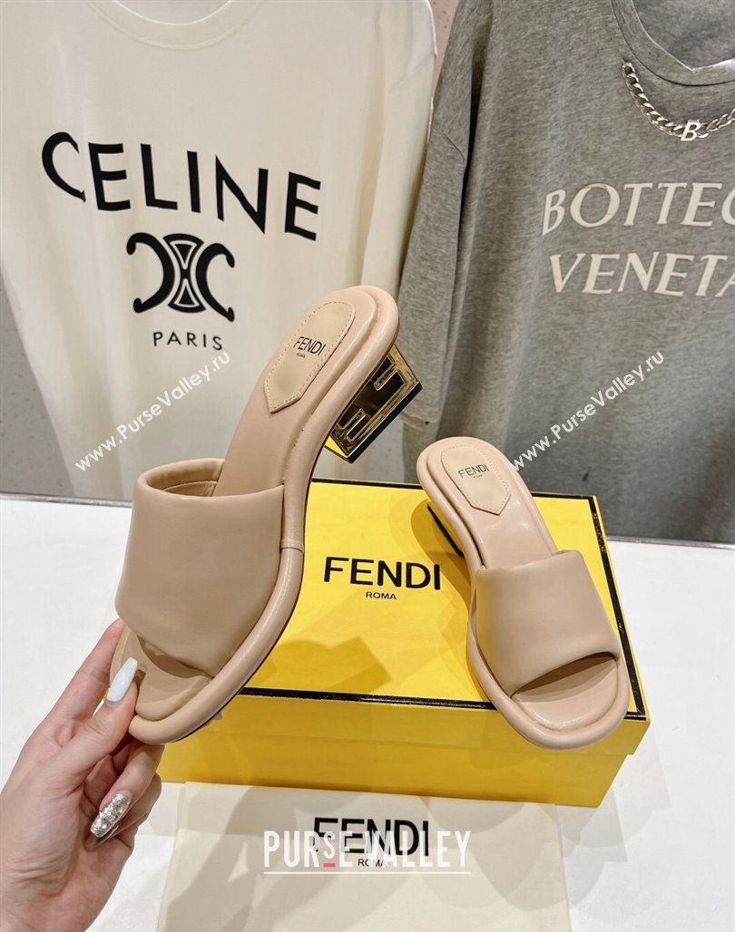 Fendi Baguette Heel Slides Sandal 4.5cm in Nappa Leather Beige 2024 0702 (MD-240702100)