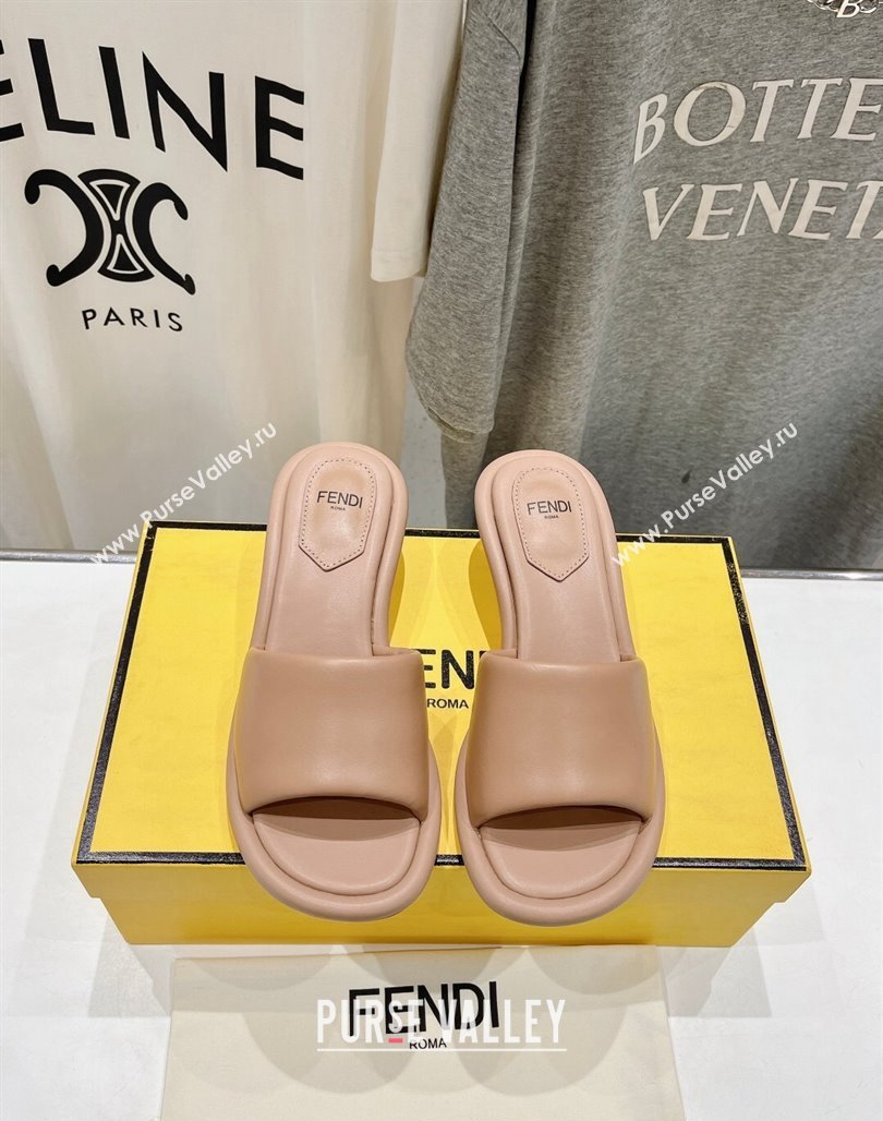 Fendi Baguette Heel Slide Sandals 4.5cm in Nappa Leather Nude 2024 0702 (MD-240702102)