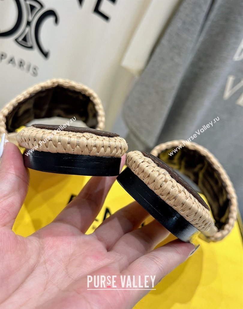 Fendi Signature Flat Slide Sandals in Woven Fiber Khaki 2024 0702 (MD-240702093)