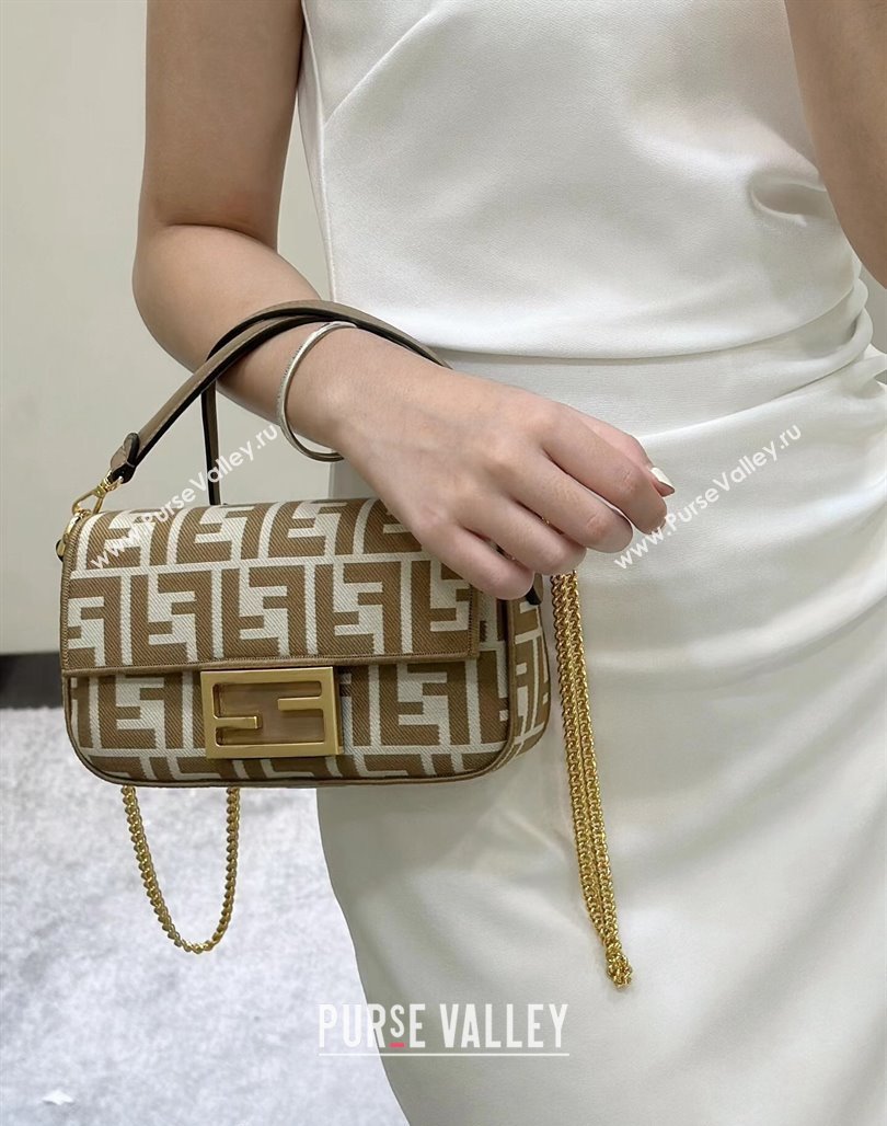 Fendi Baguette Mini Bag in Pequin striped and Beige FF fabric 2024 8660 (CL-240715112)