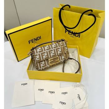 Fendi Baguette Mini Bag in Pequin striped and Beige FF fabric 2024 8660 (CL-240715112)