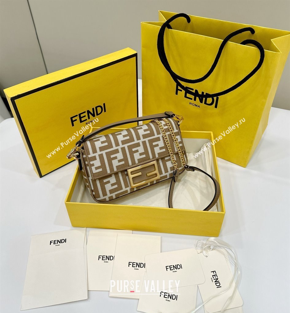 Fendi Baguette Mini Bag in Pequin striped and Beige FF fabric 2024 8660 (CL-240715112)