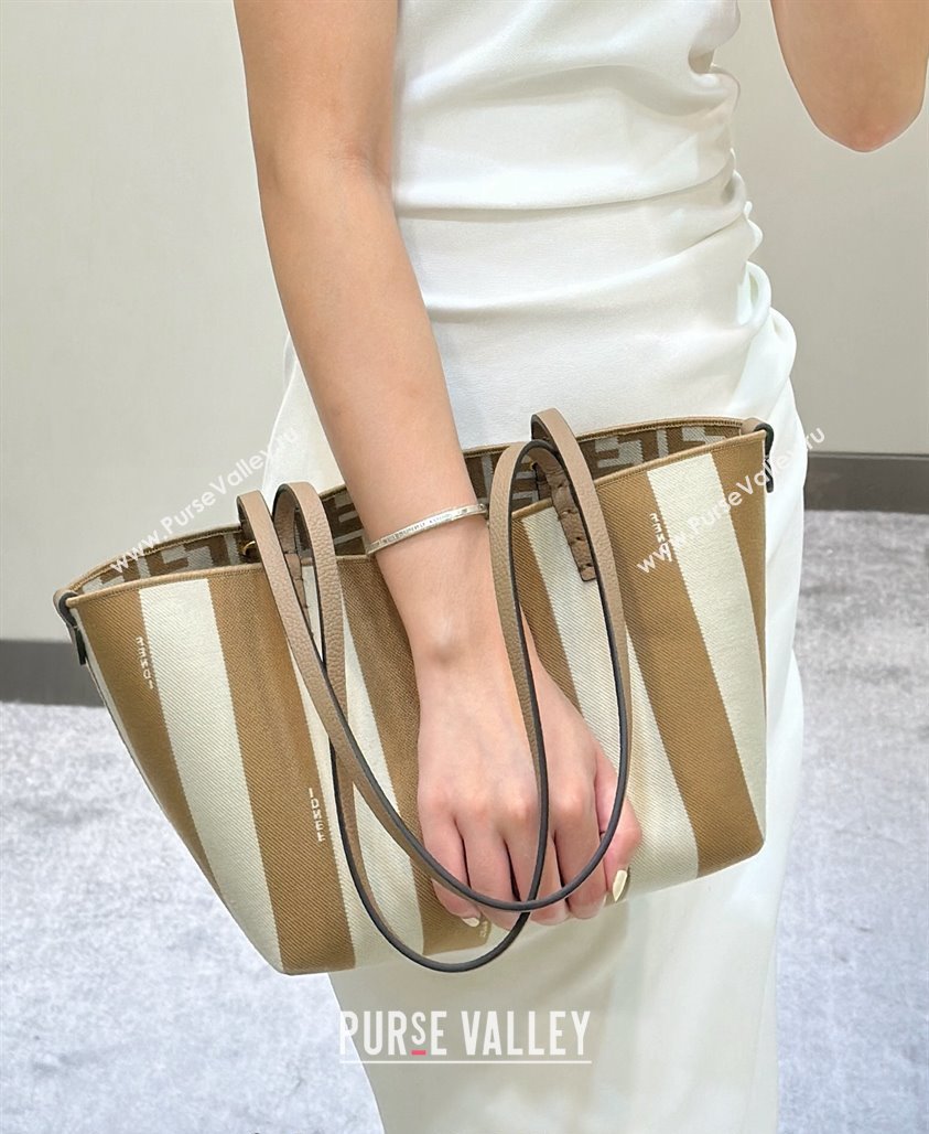 Fendi Small Roll Reversible shopper Tote Bag in Pequin striped and Beige FF fabric 2024 8661S (CL-240715110)