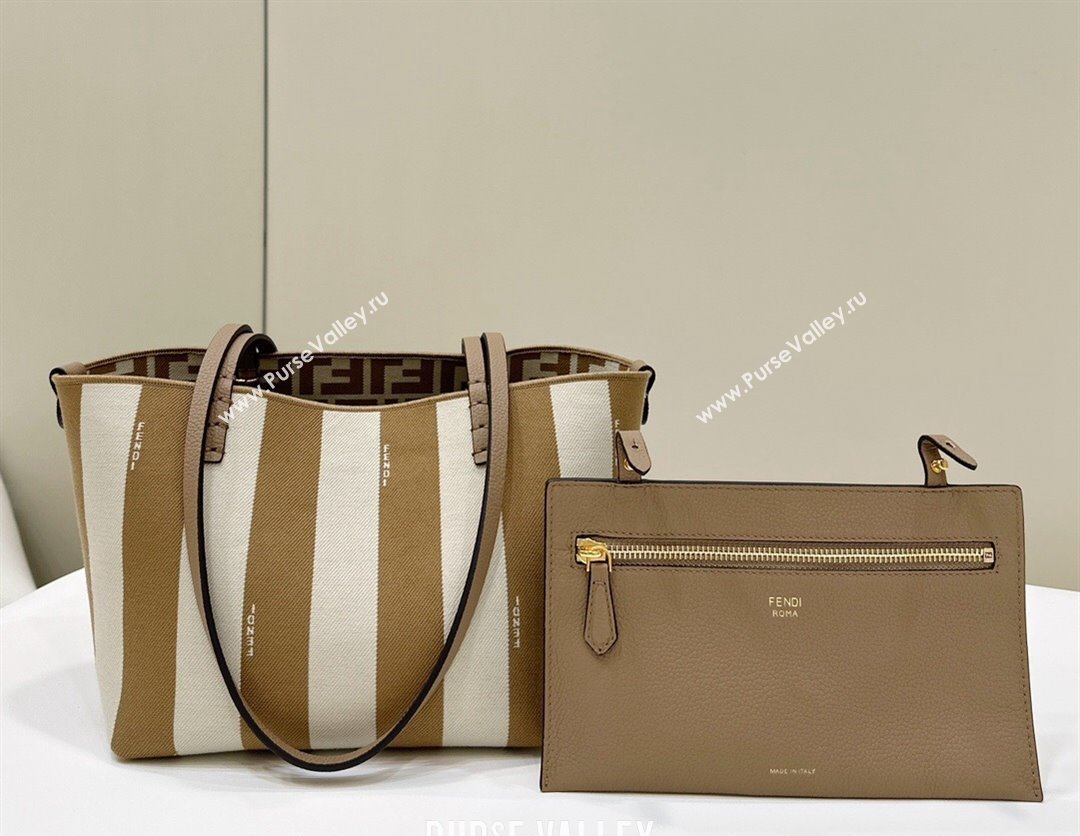 Fendi Small Roll Reversible shopper Tote Bag in Pequin striped and Beige FF fabric 2024 8661S (CL-240715110)