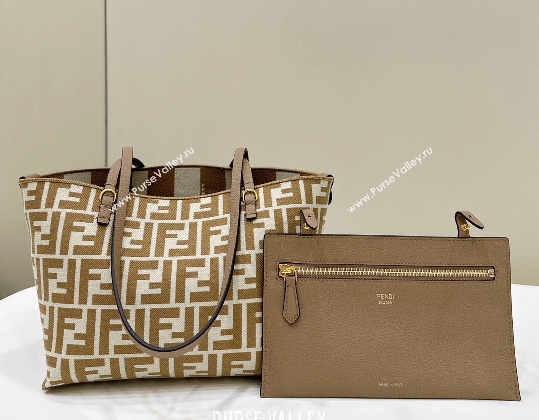 Fendi Small Roll Reversible shopper Tote Bag in Pequin striped and Beige FF fabric 2024 8661S (CL-240715110)