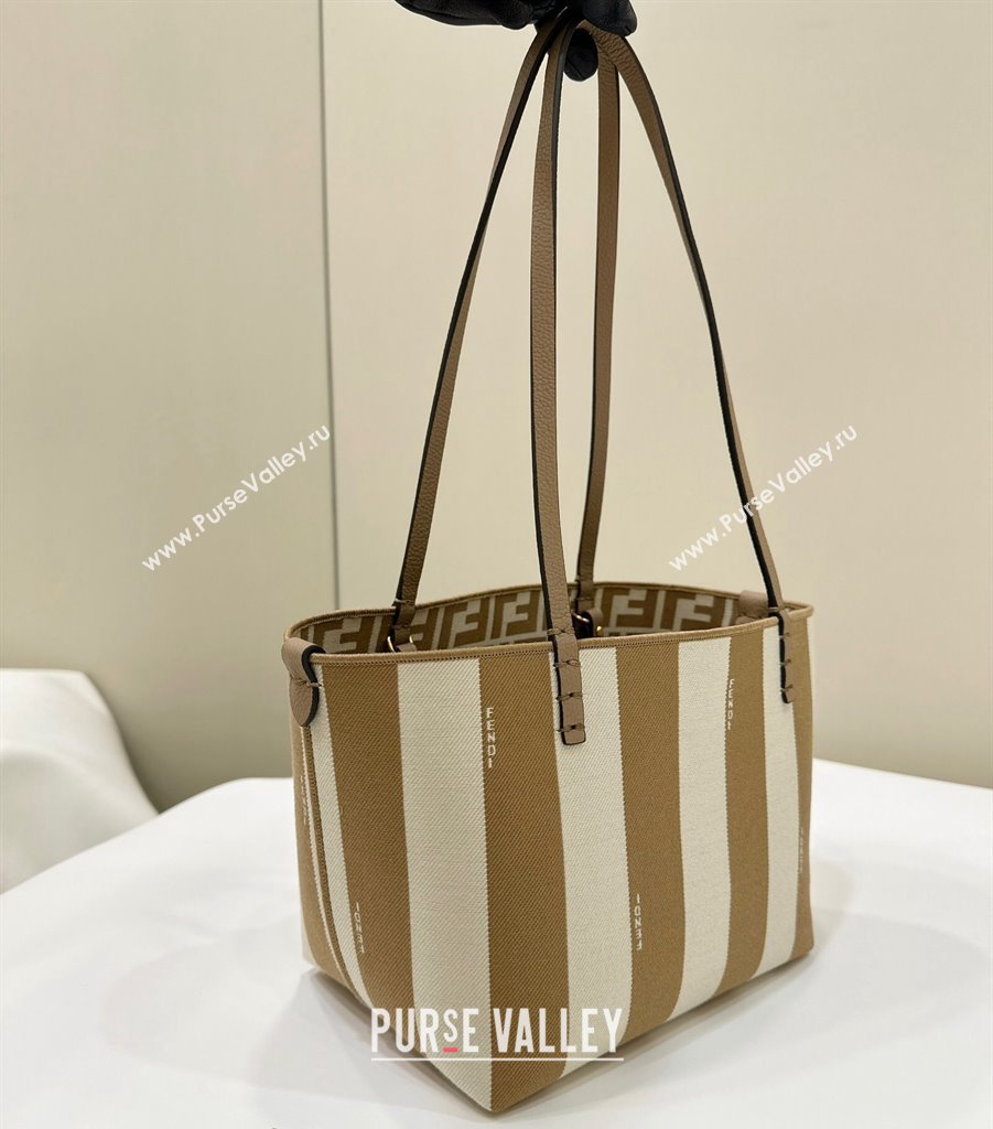 Fendi Small Roll Reversible shopper Tote Bag in Pequin striped and Beige FF fabric 2024 8661S (CL-240715110)