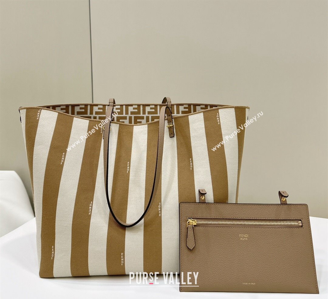 Fendi Large Roll Reversible shopper Tote Bag in Pequin striped and Beige FF fabric 2024 8661L (CL-240715111)