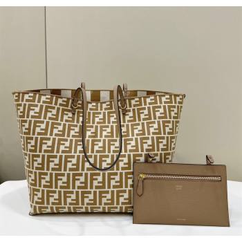 Fendi Large Roll Reversible shopper Tote Bag in Pequin striped and Beige FF fabric 2024 8661L (CL-240715111)