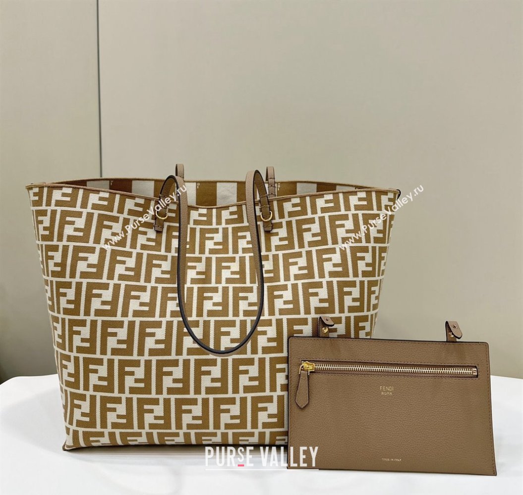 Fendi Large Roll Reversible shopper Tote Bag in Pequin striped and Beige FF fabric 2024 8661L (CL-240715111)